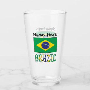 Verre Brésil et drapeau brésilien avec votre nom
