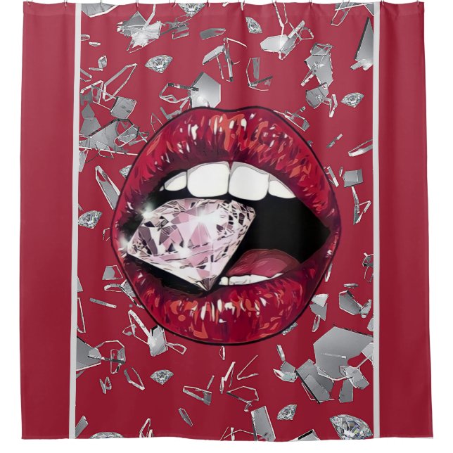 Verre brisé rouge et diamants rideau de douche (Devant)