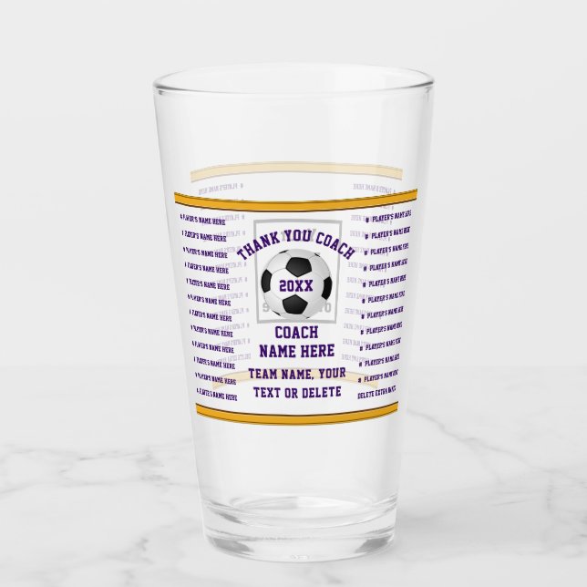 Verre Cadeaux pour entraîneurs de football, Personnalisé (Devant)