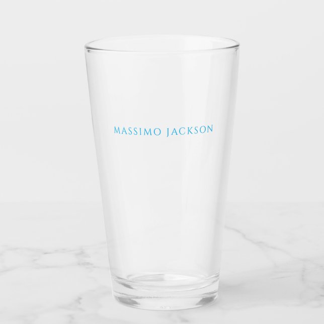 Verre Calligraphie de nom Script Plain Simple Blanc Bleu (Devant)