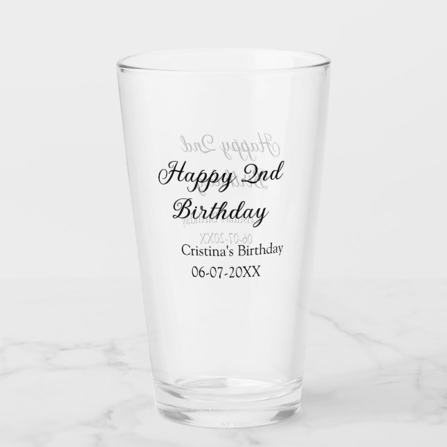 Verre calligraphie simple minimum heureux 2e anniversair (Devant)
