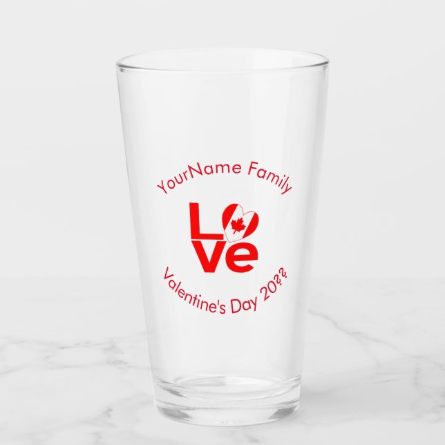Verre Canadian Flag Red LOVE Personalized Text (Devant)