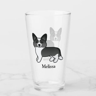 Verre Cardigan Welsh Corgi noir et blanc Chien & Nom