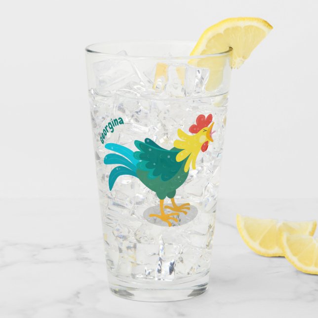 Verre Caricature amusante du coq à rames (Dos glace)