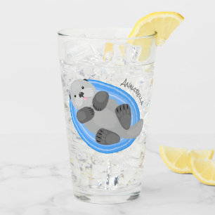 Verre Caricature bleu loutre de mer joyeux