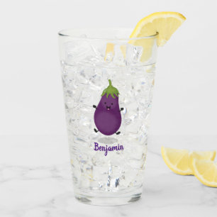 Verre Caricature d'aubergine d'aubergine joliment heureu