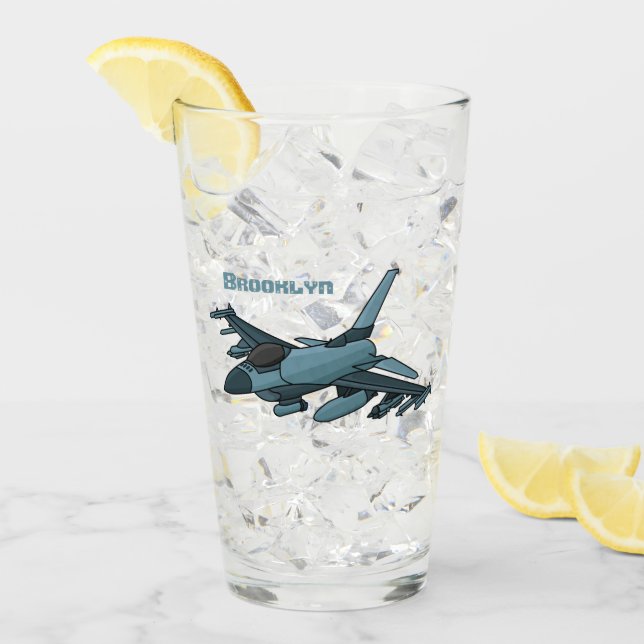 Verre Caricature d'avion de chasse militaire (Devant glace)