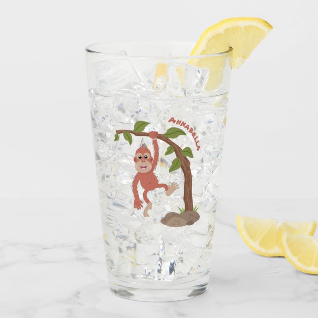 Verre Caricature de bébé orangoutan joyeux (Dos glace)