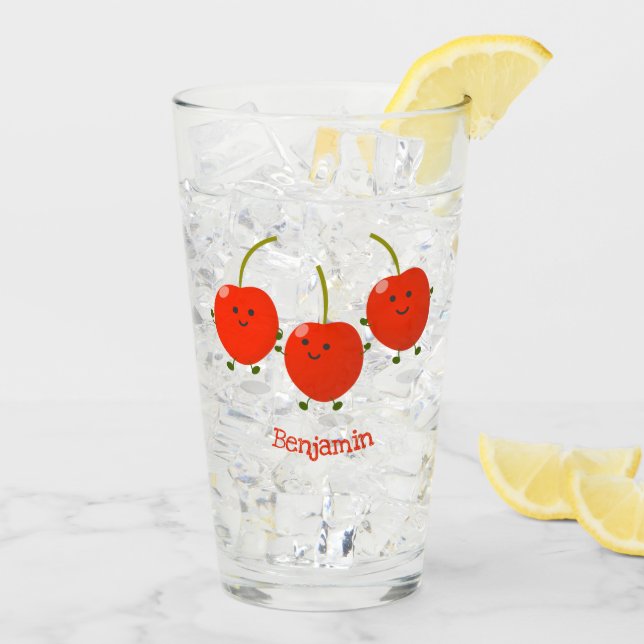 Verre Caricature de cerises rouges à sauter mûr (Dos glace)