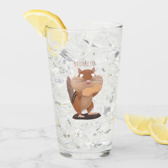 Verre Caricature de chipmunk à grosses joues mignonnes (Devant glace)