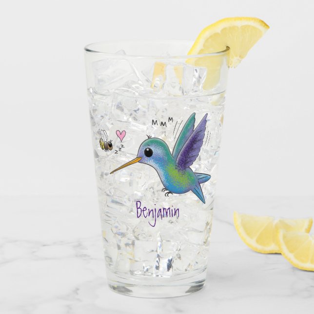 Verre Caricature de colibri d'abeille mignonne (Dos glace)