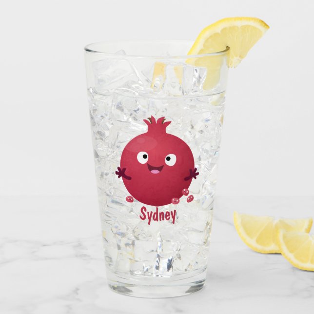 Verre Caricature de fruits à la grenade joyeux (Dos glace)