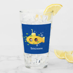 Verre Caricature de poisson sous-marin jaune mignon