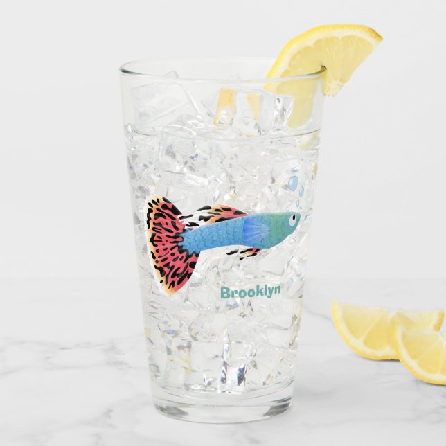 Verre Caricature de poisson tropical guppy très chic (Dos glace)
