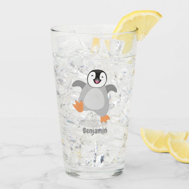 Verre Caricature de poussin de pingouin mignon et joyeus (Dos glace)