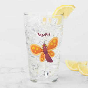 Verre Caricature joli papillon orange