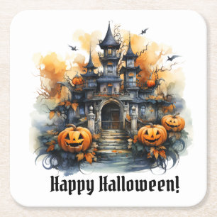 Verre Carré Éffrayant Haunted Castle Halloween Dessous de verr
