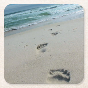 Verre Carré Empreintes dans le sable - Plage - Dessous de verr