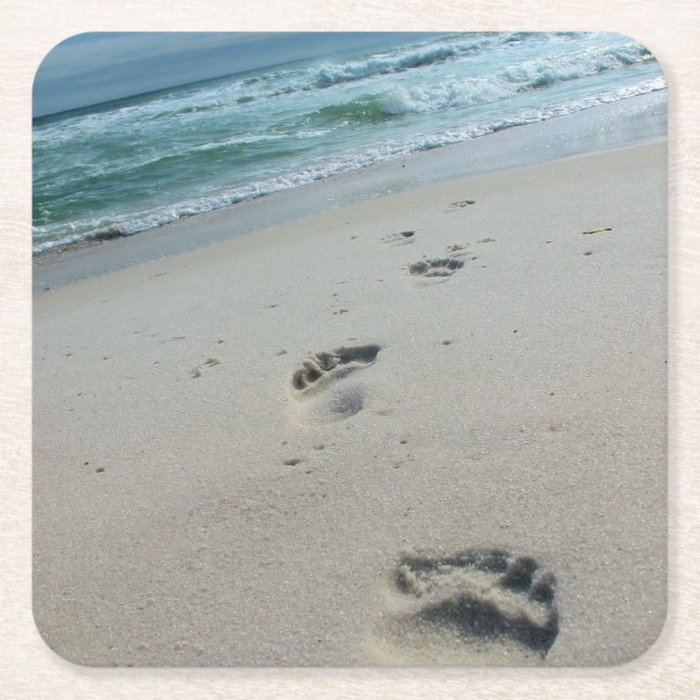 Verre Carré Empreintes dans le sable - Plage - Dessous de verr (Devant)