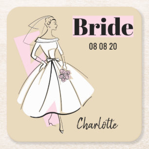 Verre Carré Fashion Bride Neutral Bride Date Nom dessous de ve