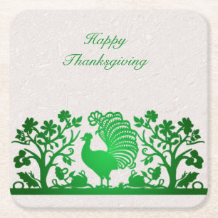 Verre Carré Green Thanksgiving Turkey Floral Paper Dessous de 