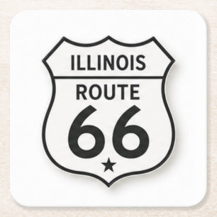 Verre Carré Illinois Route 66 Rétro Bouclier Blanc Dessous de