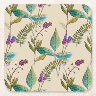 Verre Carré Illustration de fleur sauvage sur des dessous de