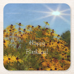 Verre Carré L'été Black Eyed Susans Anniversaire Dessous de ve