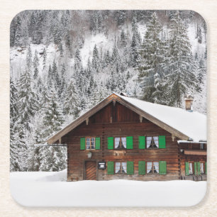 Verre Carré Maison en bois traditionnelle dans des dessous de