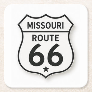 Verre Carré Missouri Route 66 Rétro Bouclier Blanc Dessous de