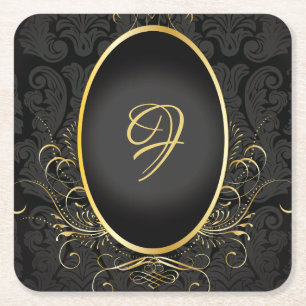 Verre Carré Monogramme d'or noir Classy Royal Style Dessous de