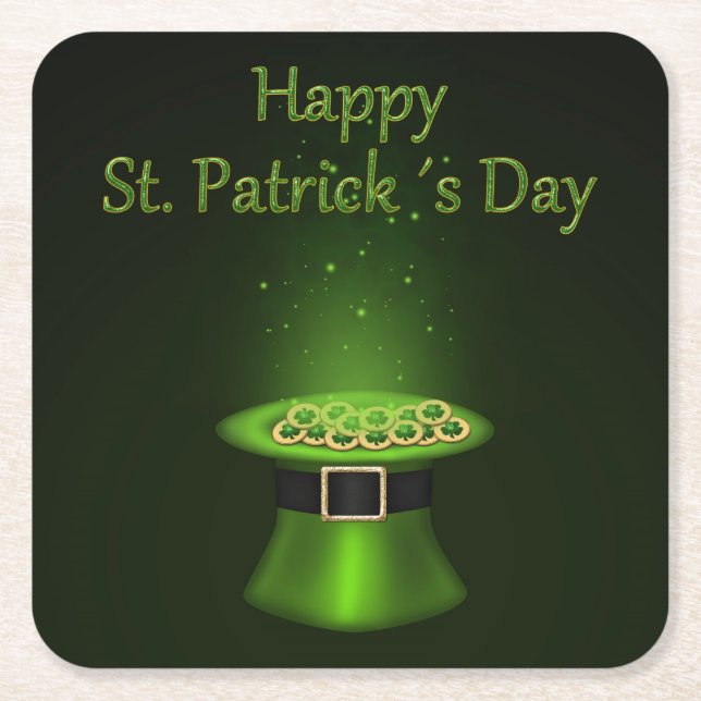 Verre Carré Pièces Casquettes de la Saint-Patrick - Dessous de (Devant)