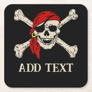 Verre Carré Pirates Skull Dessous de verre, ajouter du texte,