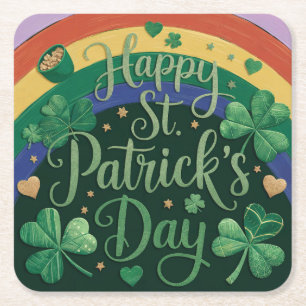 Verre Carré Rainbow Pot Of Gold St. Patrick's Day Dessous de v