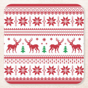 Verre Carré Reindeer Snowflakes Fair Isle Design Dessous de ve