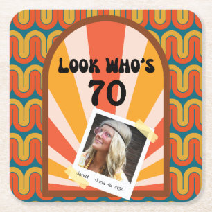 Verre Carré Retro Hippie Sunrise Photo Anniversaire Dessous de