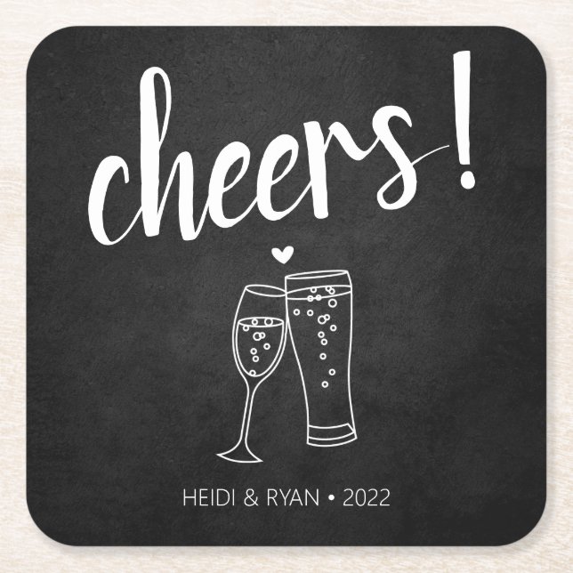 Verre Carré Salutations de bière Wedding shower Dessous de ver (Devant)
