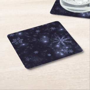 Verre Carré Snowflakes blanc Midnight Blue Paper Dessous de ve
