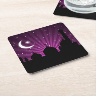 Verre Carré Soirée Mosquée Silhouette violet - Dessous de verr