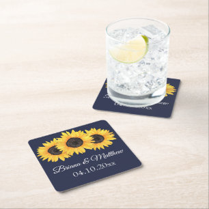 Verre Carré Tournesols de campagne rustiques sur dessous de ve