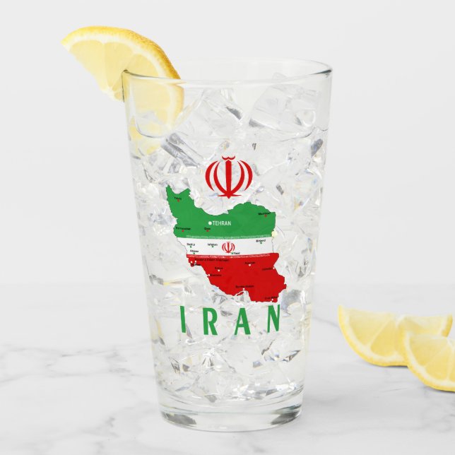 Verre Carte de l'Iran avec drapeau et emblème (Devant glace)