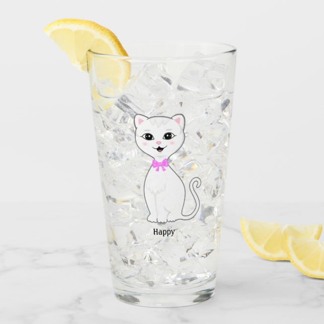 Verre Cartoon de chat blanc très agréable (Devant glace)