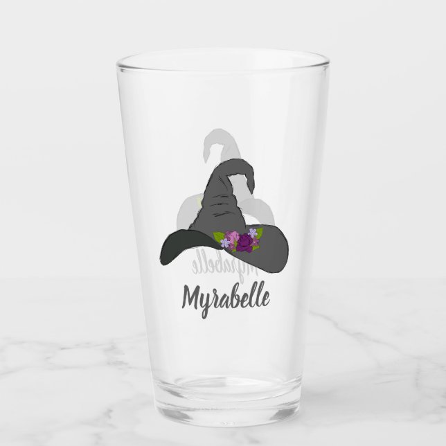 Verre Casquette de sorcière noire avec fleurs personnali (Devant)