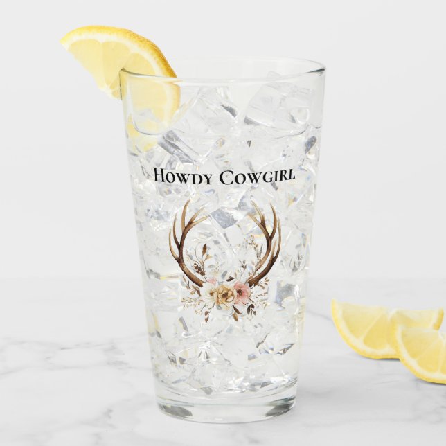 Verre Cerf Antlers Cowgirl rose Floral (Devant glace)