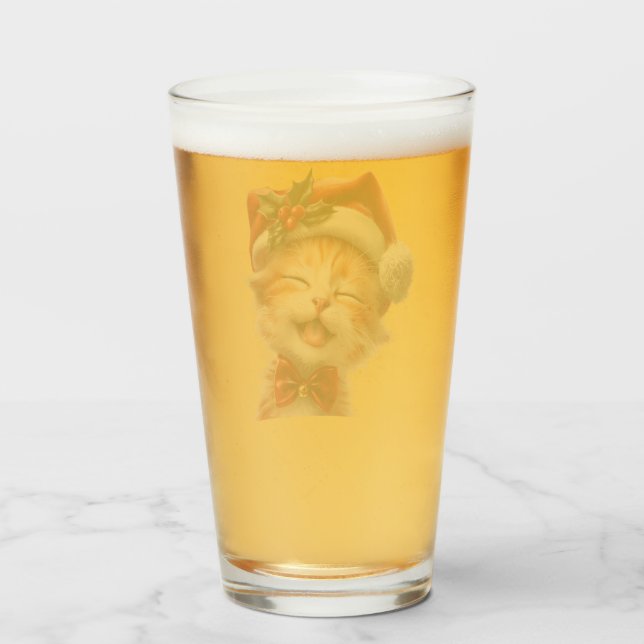 Verre Chat de Noël mignon avec chapeau de Père Noël et C (Dos (rempli))