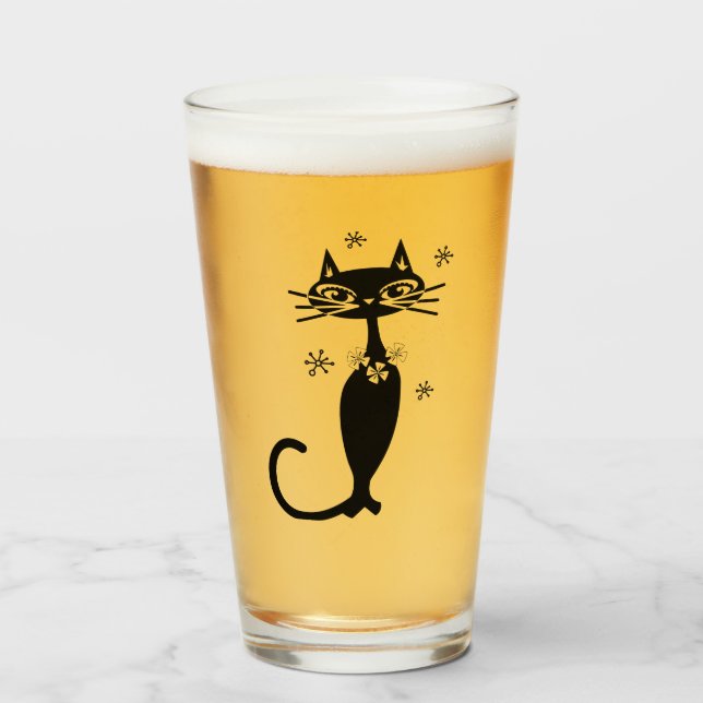 Verre Chat noir du milieu du siècle (Devant (rempli))