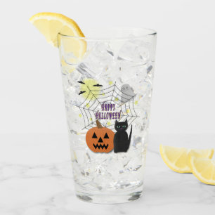 Verre Chat noir et Citrouille pas effrayant Halloween