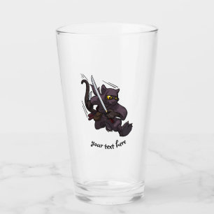 Verre Chat noir Ninja Katana Épées Coup de pied sauté De
