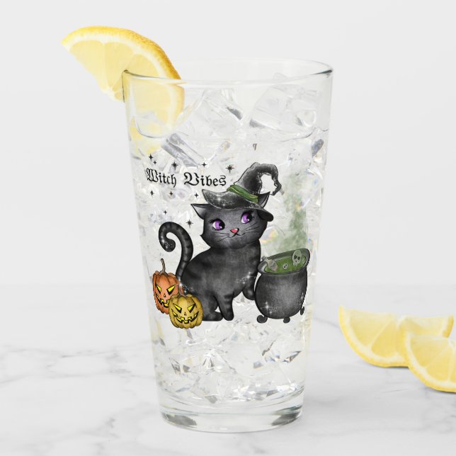 Verre Chat noir sorcière | Vibes sorcières (Devant glace)