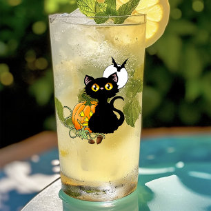 Verre Chat noir violet Citrouille d'Halloween